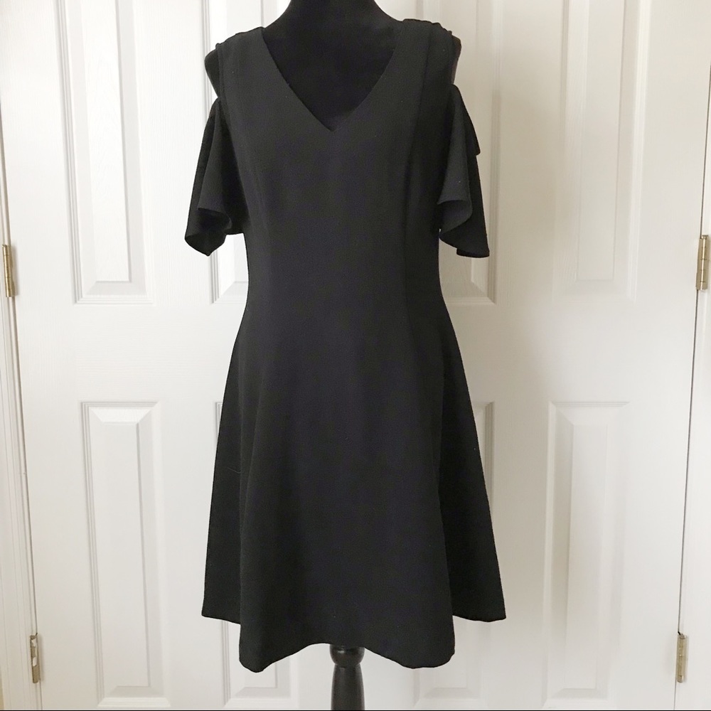 SHARAGANO Black Cold Shoulder Dress Size 8 - Picture 3 of 6